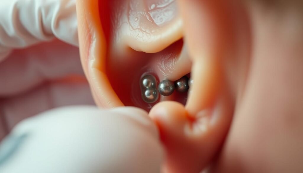A close-up view of a human inner ear, with the otoliths (ear stones) being gently repositioned by a skilled healthcare professional's hands. The scene is captured in a soft, warm lighting, conveying a sense of care and precision. The background is blurred, keeping the focus on the delicate procedure taking place. The overall mood is one of serenity and trust, reflecting the importance of this specialized treatment for those experiencing vertigo or balance issues. A close-up view of a human inner ear, with the otoliths (ear stones) being gently repositioned by a skilled healthcare professional's hands. The scene is captured in a soft, warm lighting, conveying a sense of care and precision. The background is blurred, keeping the focus on the delicate procedure taking place. The overall mood is one of serenity and trust, reflecting the importance of this specialized treatment for those experiencing vertigo or balance issues.