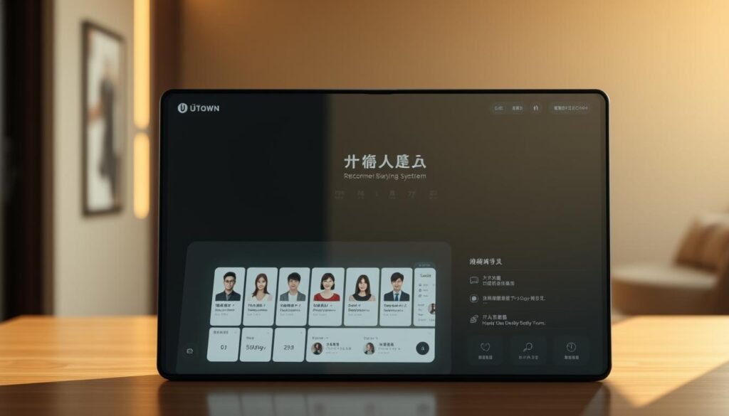 A digital interface displaying the UTown "優分享" recommendation system, showcasing a sleek and intuitive design. In the foreground, a modern UI with clean lines and minimalist icons invites user interaction. The middle ground features a series of user profiles, each represented by an elegant avatar, demonstrating the social sharing capabilities. The background softly blurs, emphasizing the system's focus. Warm, muted tones create a calming atmosphere, complemented by subtle lighting from the side, casting a gentle glow across the scene. A digital interface displaying the UTown "優分享" recommendation system, showcasing a sleek and intuitive design. In the foreground, a modern UI with clean lines and minimalist icons invites user interaction. The middle ground features a series of user profiles, each represented by an elegant avatar, demonstrating the social sharing capabilities. The background softly blurs, emphasizing the system's focus. Warm, muted tones create a calming atmosphere, complemented by subtle lighting from the side, casting a gentle glow across the scene.