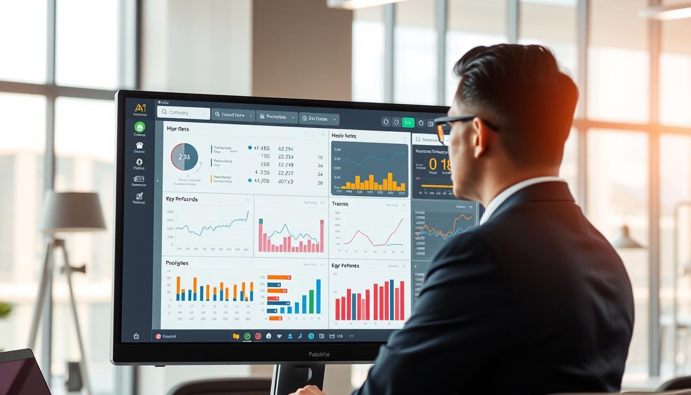 A sleek and modern interface of a data analysis tool for "3A" Entertainment City, displayed on a high-resolution computer screen. In the foreground, a focused professional dressed in business attire, analyzing various complex graphs and statistics related to sports events. The middle layer features detailed infographics depicting historical records, trends, and key performance indicators, with vibrant colors highlighting important data points. The background shows a stylish office environment with soft, natural lighting streaming through large windows, creating a productive and polished atmosphere. The image captures a sense of professionalism, efficiency, and advanced technology, emphasizing the importance of data analysis in understanding sports statistics seamlessly.